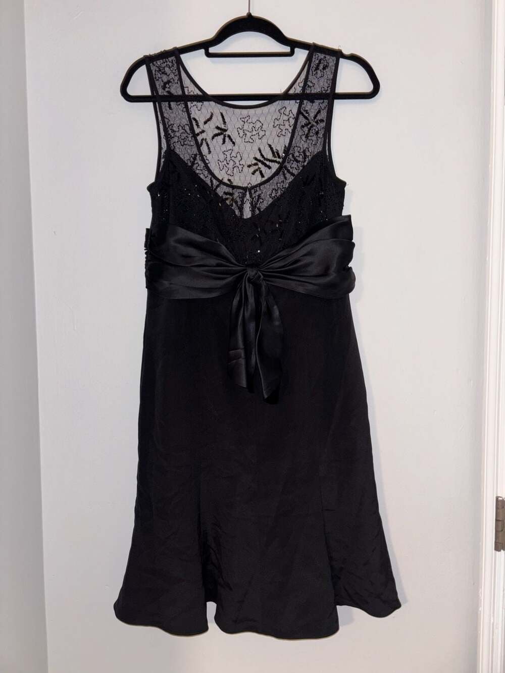 Chetta B Sherrie Bloom Noviello Sheer Top Sequined Black Dress Bow Button